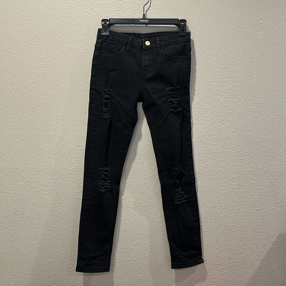 Black distressed jeans for kids.